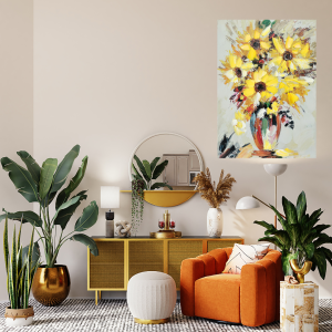 Oil painting Sunflowers and wildflowers